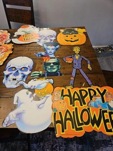 9 vintage Halloween dye cut decorations.