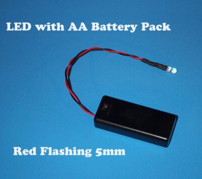 RED FLASHING 5mm LED WITH AA BATTERY PACK & SWITCH (Halloween / fake car alarm)