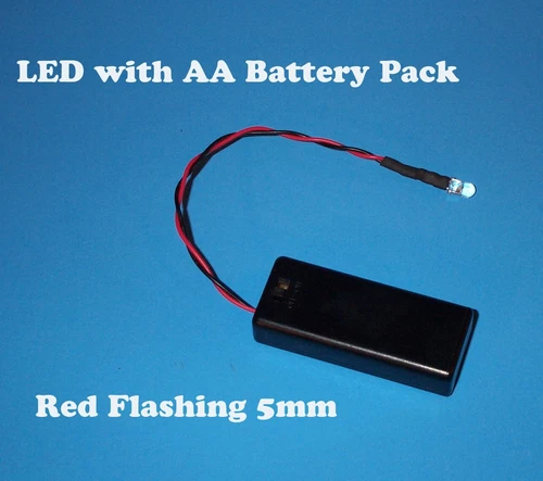 RED FLASHING 5mm LED WITH AA BATTERY PACK & SWITCH (Halloween / fake car alarm)