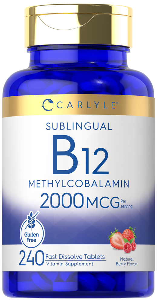 B12 Vitamin 2000mcg | 240 Dissolvable Tablets | Strawberry Flavor | by Carlyle