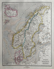 SVEZIA NORVEGIA DANIMARCA ISLANDA Testo F. Naymiller 1860 Mappa Originale Antica