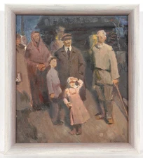 Anatoli Dovzhenko "Lenin with Peasants", Soviet Socialist Realism, Oil Painting