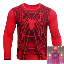 Spider-Man Tobey Maguire Cosplay Red Long Sleeved T-shirt Undershirt Costumes 
