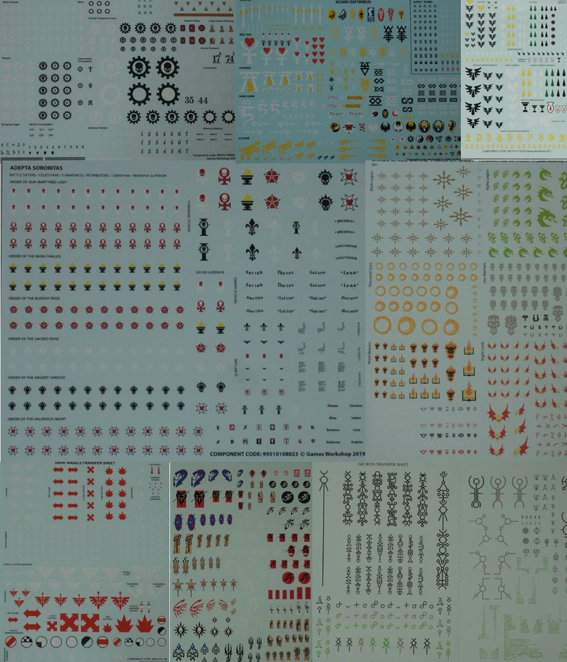 Warhammer 40k & Age of Sigmar Transfer Sheets Chaos, Space Marine and Others