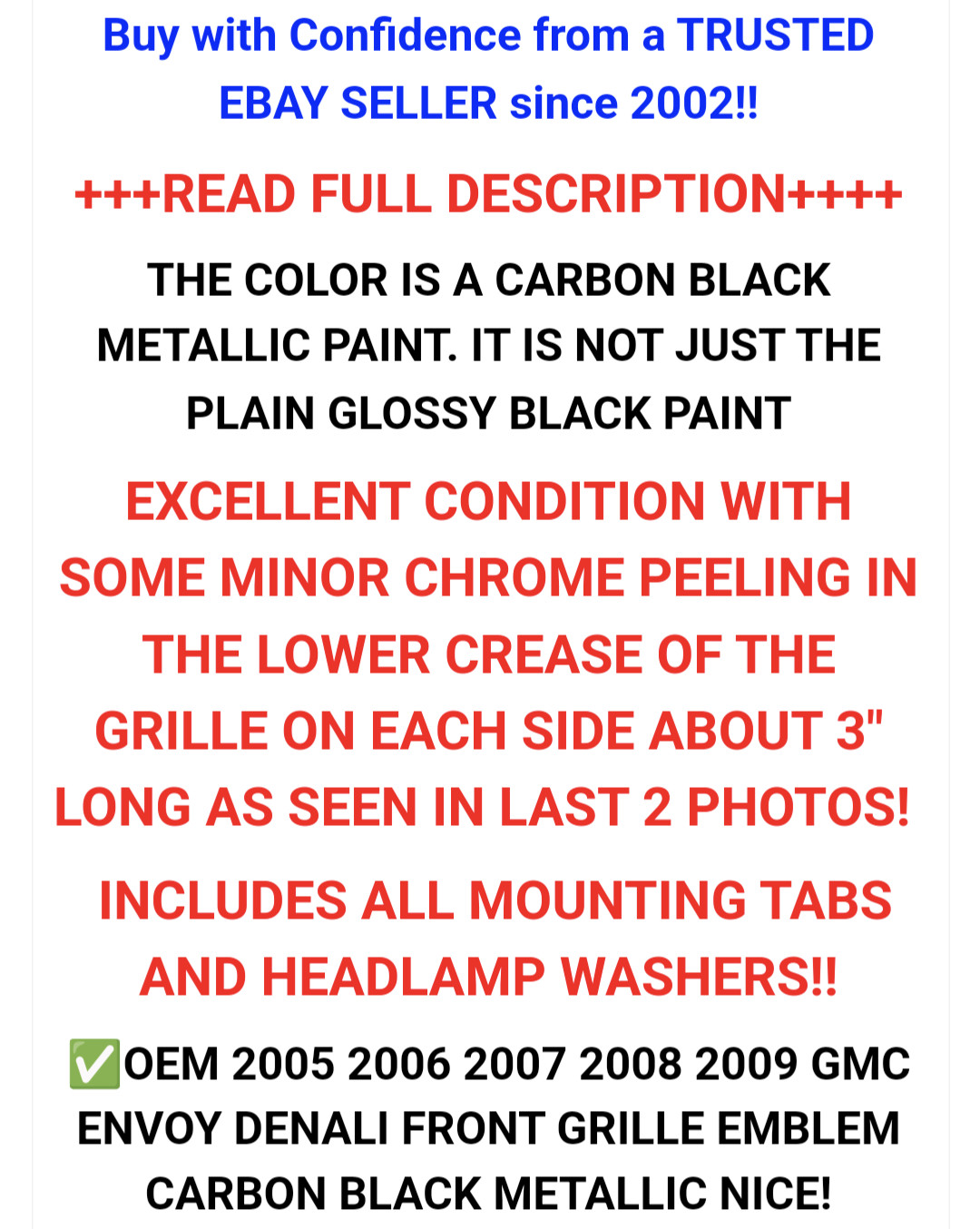 ✅OEM 2005-2009 GMC ENVOY DENALI FRONT GRILLE EMBLEM CARBON BLACK METALLIC NICE!