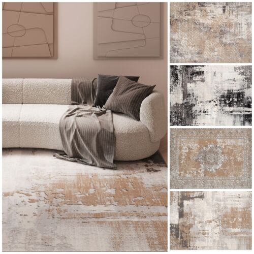 Tapis gris beige, designs vintage en détresse, tapis de sol pour salon - Photo 1/33