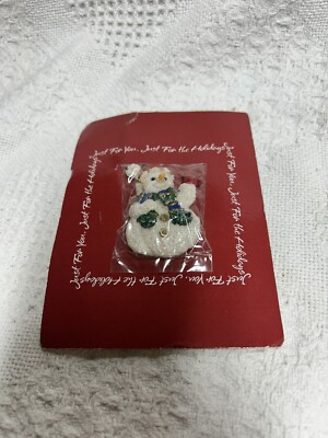 American Greetings PIN Christmas Vtg SNOWMAN CARDINAL Bird 1980s Brooch