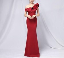 Women Sexy Slash Neck Ruffles Sleeves Evening Dress Maxi Party Fishtail Dress