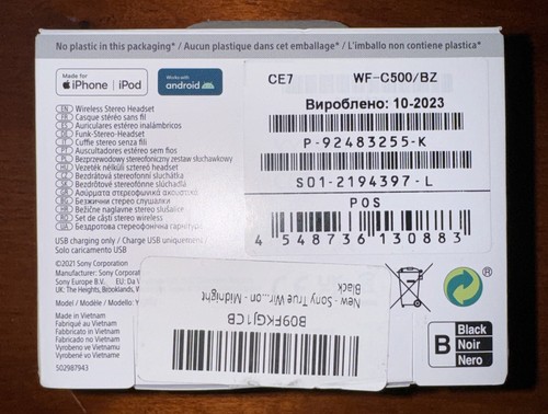 Sony WF-C500/BZ True Wireless Bluetooth Earbuds w/ Built-in Mic & Charging Case - Picture 2 of 6