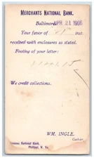 Baltimore Maryland MD Postal Card Merchants National Bank 1906 PMC Antique