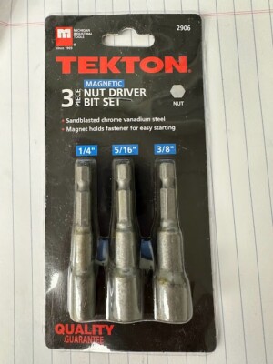 TEKTON 2906 Magnetisches Nussschraubendreher-Set, 3-teilig – Chrom-Vanadium-Stahl, Sandgestrahlt, 1/4 Zoll Sechskant
