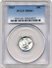 1937 US Mercury Dime - GEM Uncirculated, PCGS MS66+