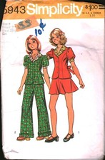 5943 Vintage Simplicity Sewing Pattern Girls 1970s 2 Piece Short Dress Pantsuit