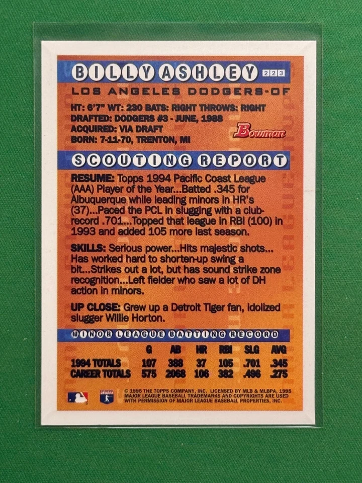 1995 Bowman Baseball #223 Billy Ashley Gold Foil Parallel - Image 2 of 2