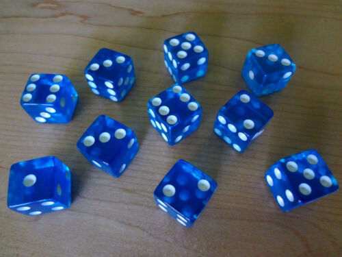 Lot of 12 Blue Transparent 16mm 16 mm D6 Dice Square Gaming Casino D 6 - Picture 1 of 8