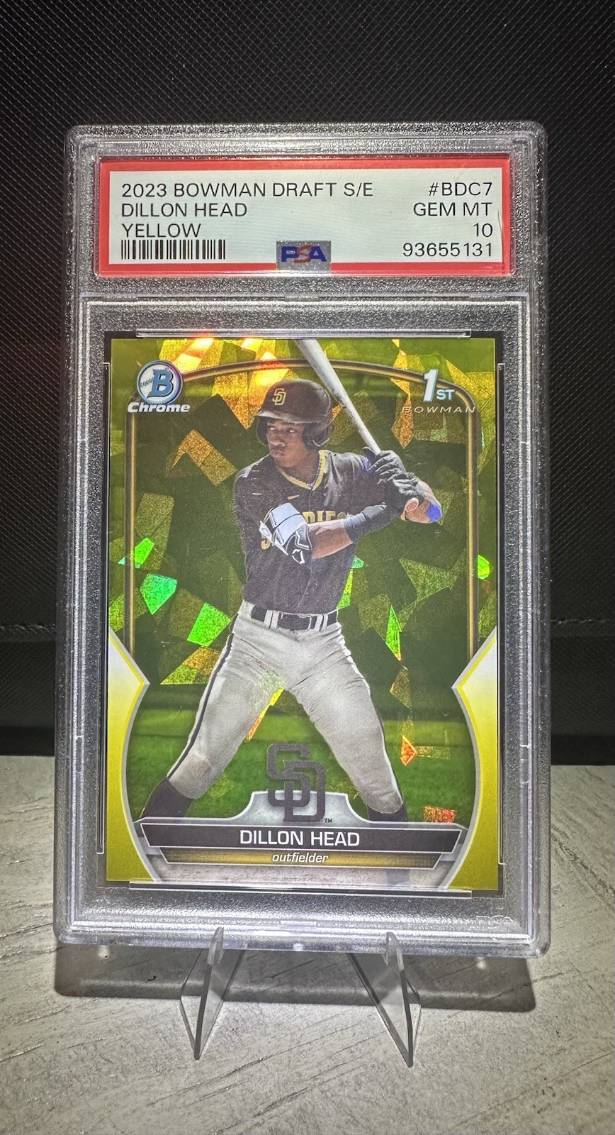 2023 Bowman Draft Sapphire Dillon Head Yellow /75 Color Match Psa 10 1st Bowman