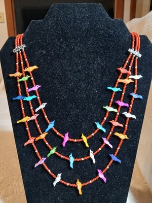 Vtg Native American Zuni Hopi Navajo Fetish Animals Necklace Sterling 925 clasp