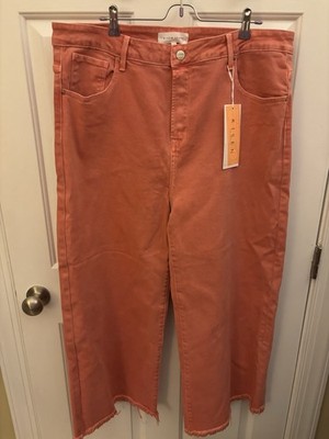 Risen Women s High Rise Wide Leg Jeans Peach Blossom 3XL New