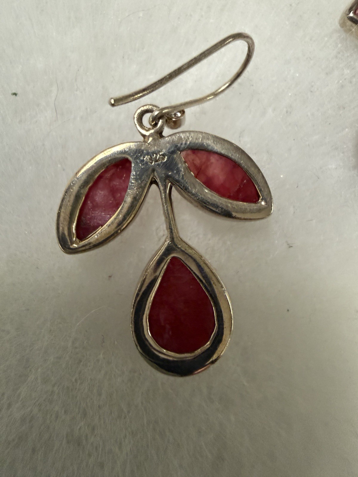 925 Sterling Silver Ruby Fruit Cherry Dangle Earr… - image 2