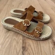 Tory Burch Espadrille Sandals Leather Tan Preppy Size 7.5