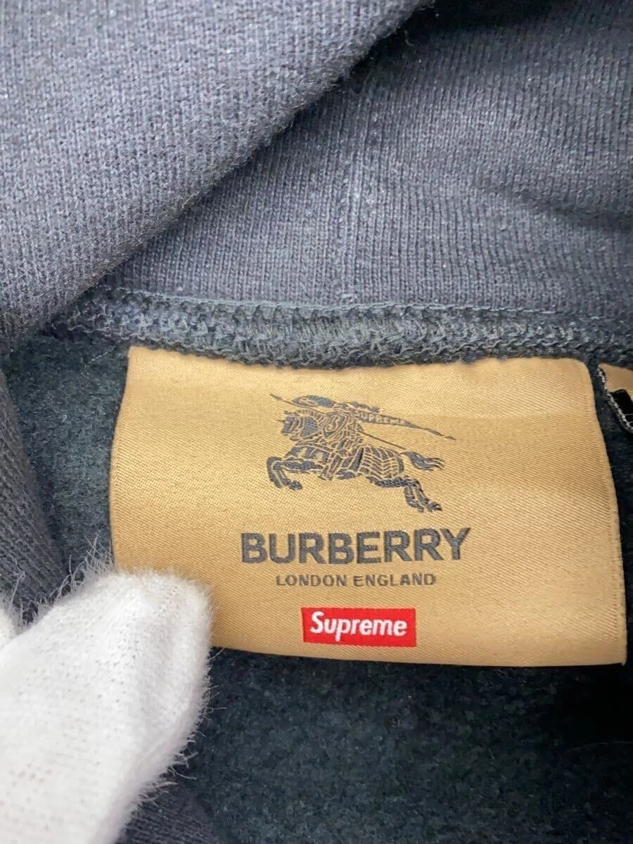 Felpa con cappuccio BURBERRY M cotone nera scatola logo usata
