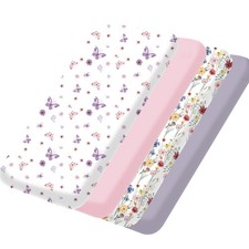 Bimocosy Pack and Play Sheets Fitted 4 N 4PK, Butterfly