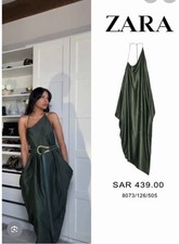 ZARA WOMAN FW25 KHAKI GREEN ZW COLLECTION ASYMMETRIC SATIN DRESS 8073/126/505