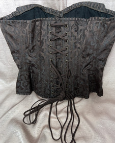 Sz 30 Brown Brocade Brass Swing Clasp Steel Boned Corset Over Breast Steampunk