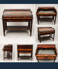 Antique Edwardian Mahogany Roll Top Desk / Tambour Writing Bureau