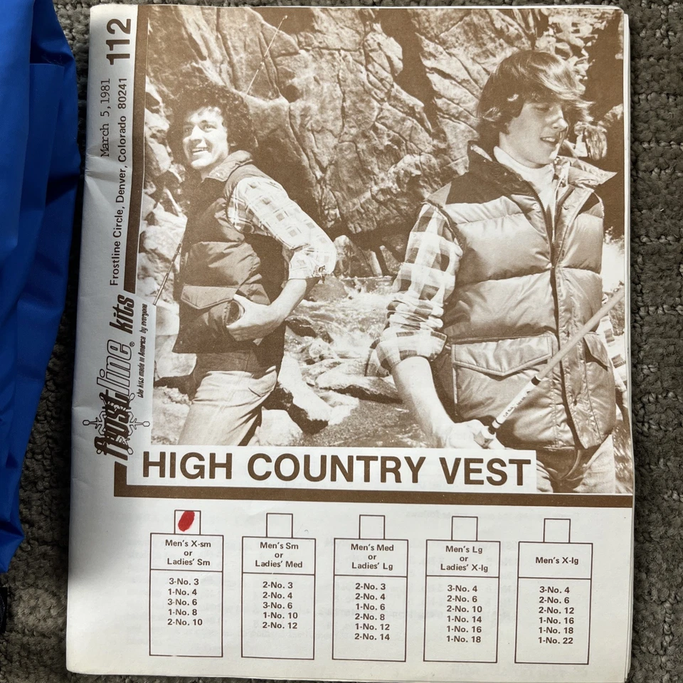 Frostline Sew Kits High Country Vest Blue 1981 Pattern Fabric Vintage Rare XS/S - Image 2 of 4