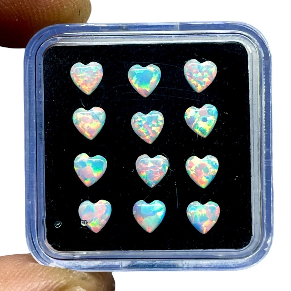 12 Pcs Australian Opal 4mm Heart Cabochon AAA Quality Lab Created Gemstone Lot - Image 4 of 4