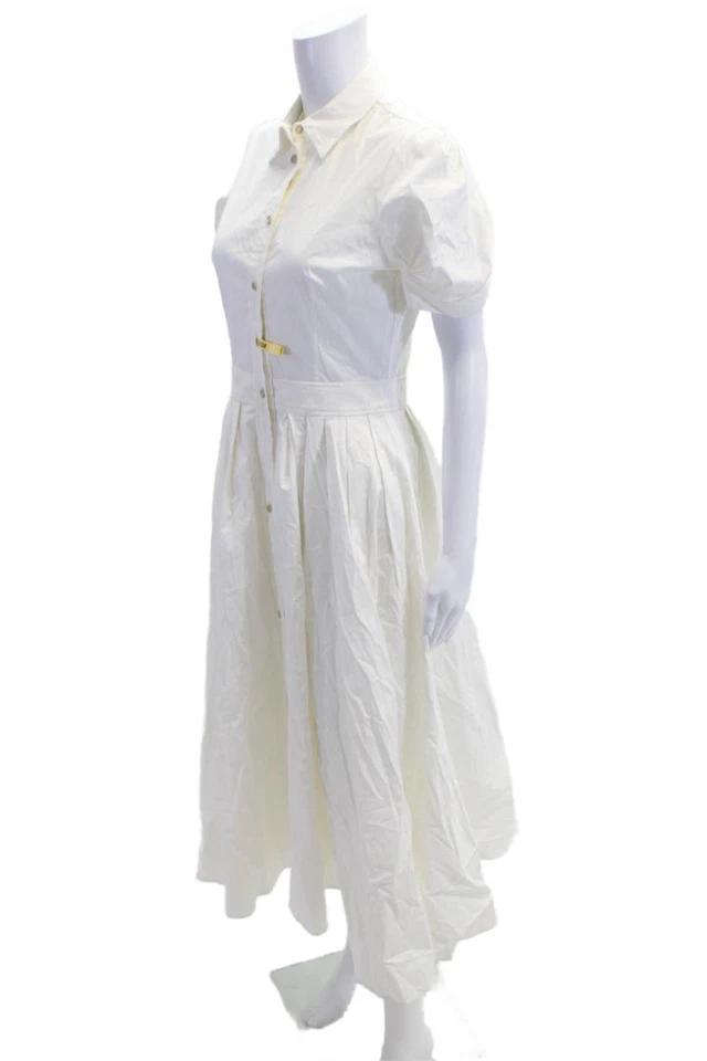 Alexis Women Shirt Dress Fit & Flare White Collared Short Sleeve Size M - Image 2 of 4