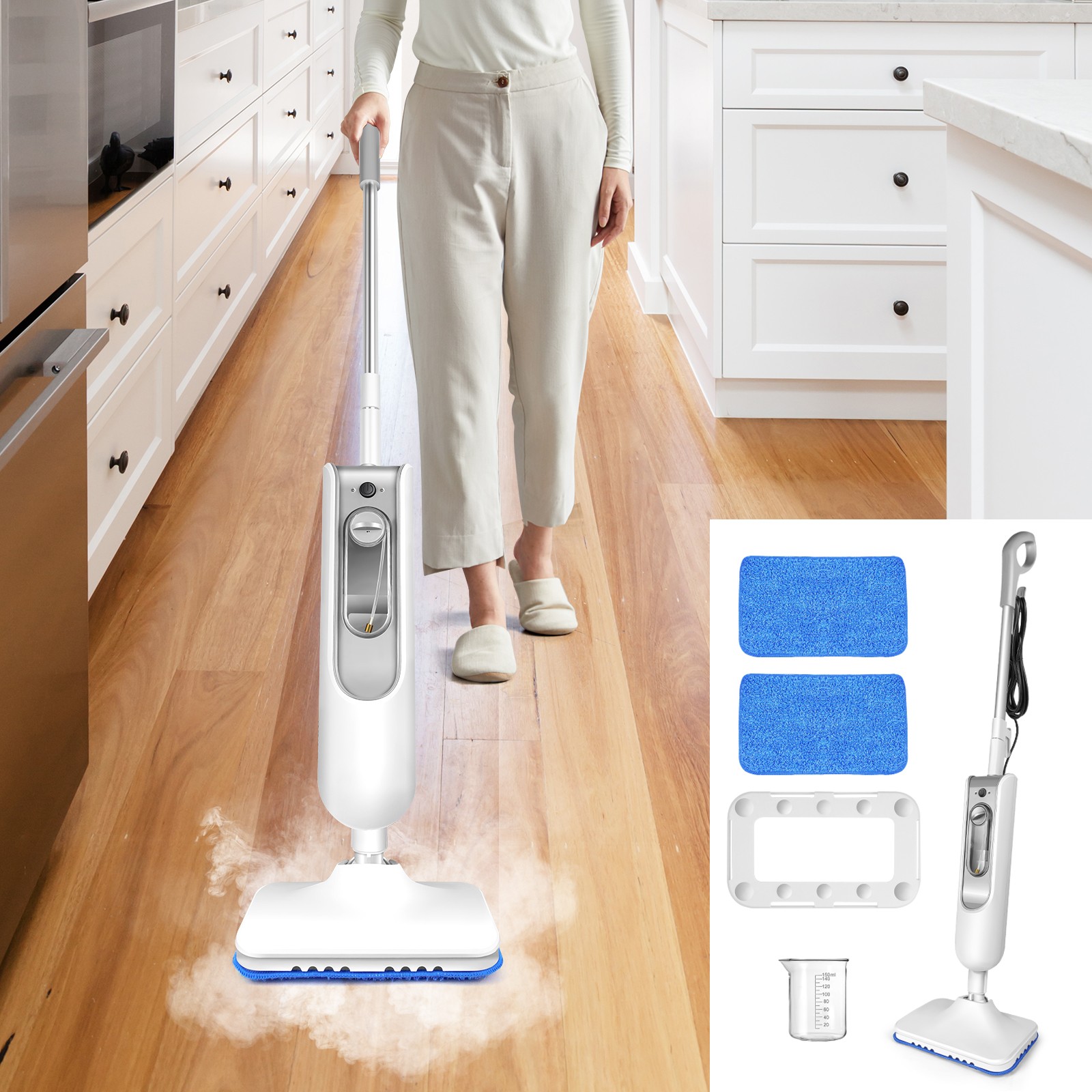 Steam Mop 2024, Floor Steamer with 2 Washable Pads & 2 Modes Steam Cleaner-image