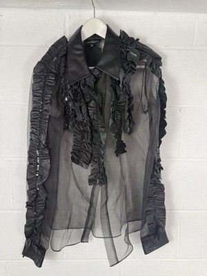 Aytulum Black Chiffon Shirt Blouse Medium Gothic Leather Ruffle Sequin Top N204