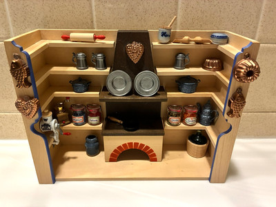 Dollhouse Miniature BODO HENNIG Omas Küche Fireplace Shelf Unit + 28 Items 1:12