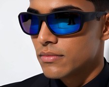 Driving Sunglasses Blue Mirror Lens Black Frame Classic Shades Confortable Sport