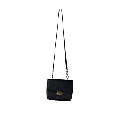 Vintage Bechamel Black Leather Structured Crossbody Bag Gold Hardware Purse