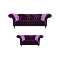 Wohnzimmer Lila Chesterfield Sofagarnitur Moderne Textilcouchen 2Tlg