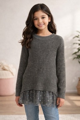 Epic Threads Girls Gray Gold Shimmer Sweater Dress Size M NWT