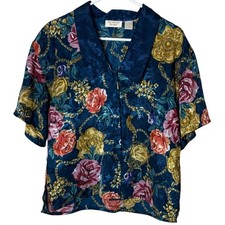 Vintage 90s Victoria s Secret Gold Label Satin Floral Sleep Shirt S Pajama Top