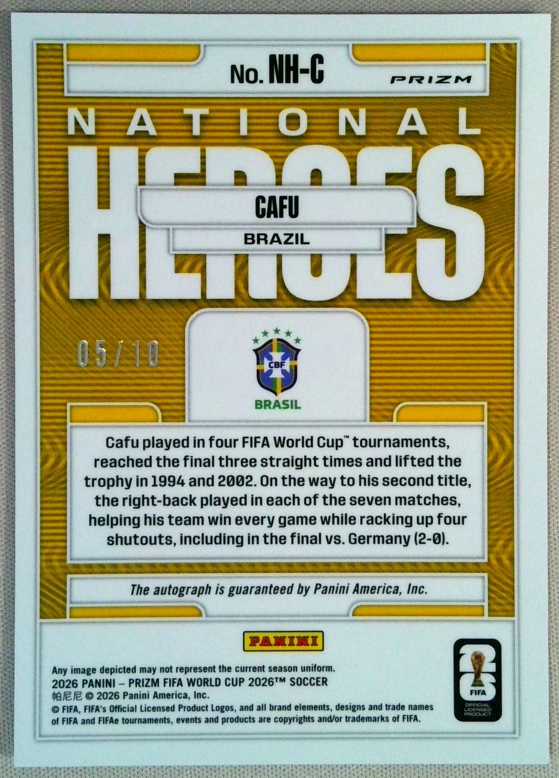 Cafu Auto Blue Prizm /10 2026 Panini Prizm FIFA World Cup National Heroes #NH-C view 2