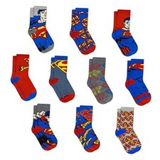 Boys Socks - 10-Pack Toddler Socks with Batman, Wonder 6-10 Years Superman