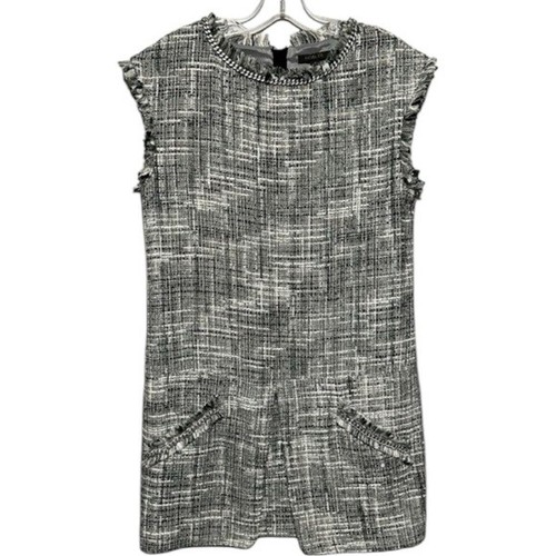 Rachel Zoe Monte Fringe Mini Dress Women’s Green Woven Metallic Tweed Dress Sz