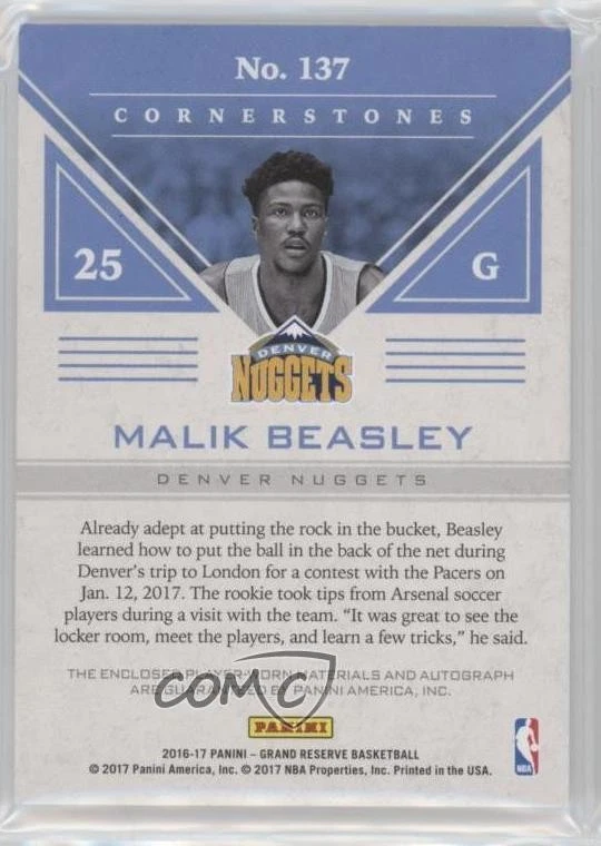 2016-17 Panini Grand Reserve Cornerstones /99 Malik Beasley #137 Rookie Auto RC - Image 2 of 2
