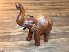 Vintage Leather Wrapped Elephant Figurine 8”x7”x3”