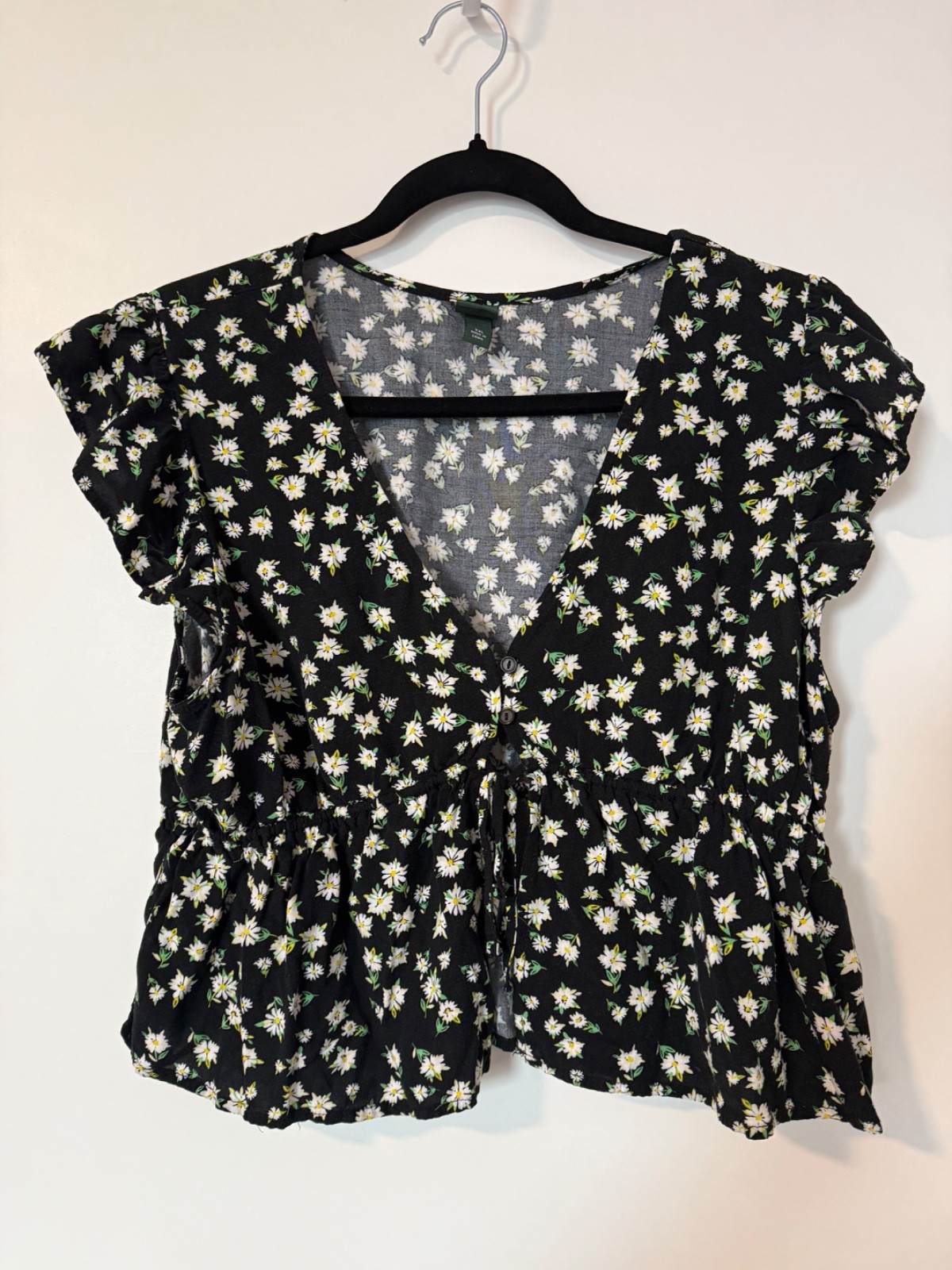 Wild Fable Womens Top – XXL – Cap Sleeve – Flirty Floral – V‑Neck – Black