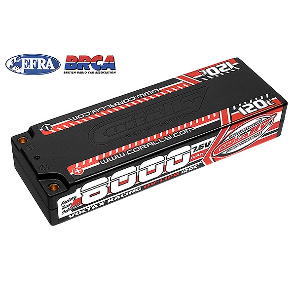 Corally Voltax 8000 Mah 7.6V HV 2S 120C Hard Case RC Car LiPo Battery