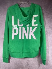 Victoria's Secret Pink MEDIUM Green Hoodie Sweatshirt Love Dog 2012 w/ Y2K Look
