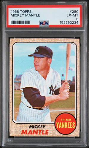 1968 Topps #280 Mickey Mantle PSA 6 EX-MT Well Centered New Label