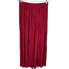 VTG 90s Stonebridge Red Beaded Broomstick Maxi Skirt L Bohemian Hippie Cottage